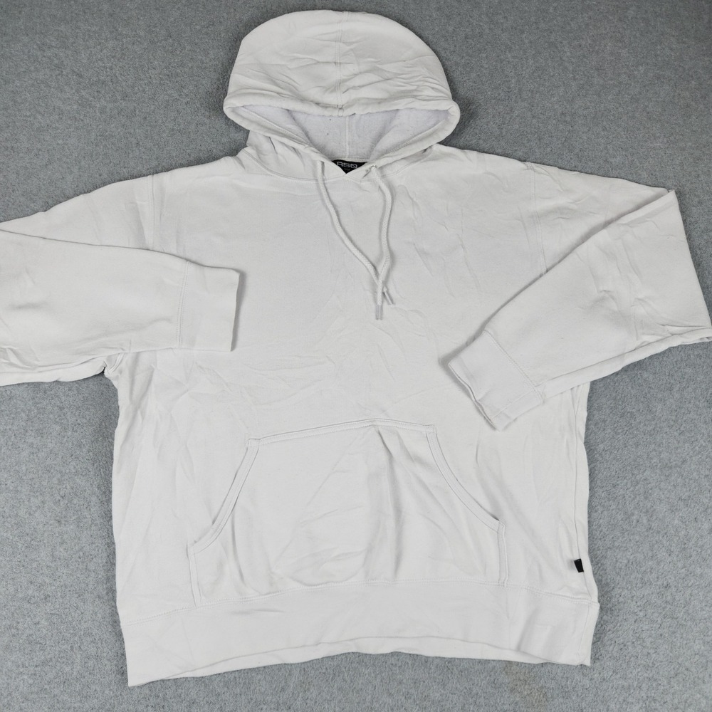 RSQ Hoodie Mens Large White Fleece Lined Kangaroo Pocket Relaxed Fit Streetwear